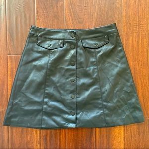 H&M Divided Faux Leather Black Mini Skirt with Frontal Buttons Size 6